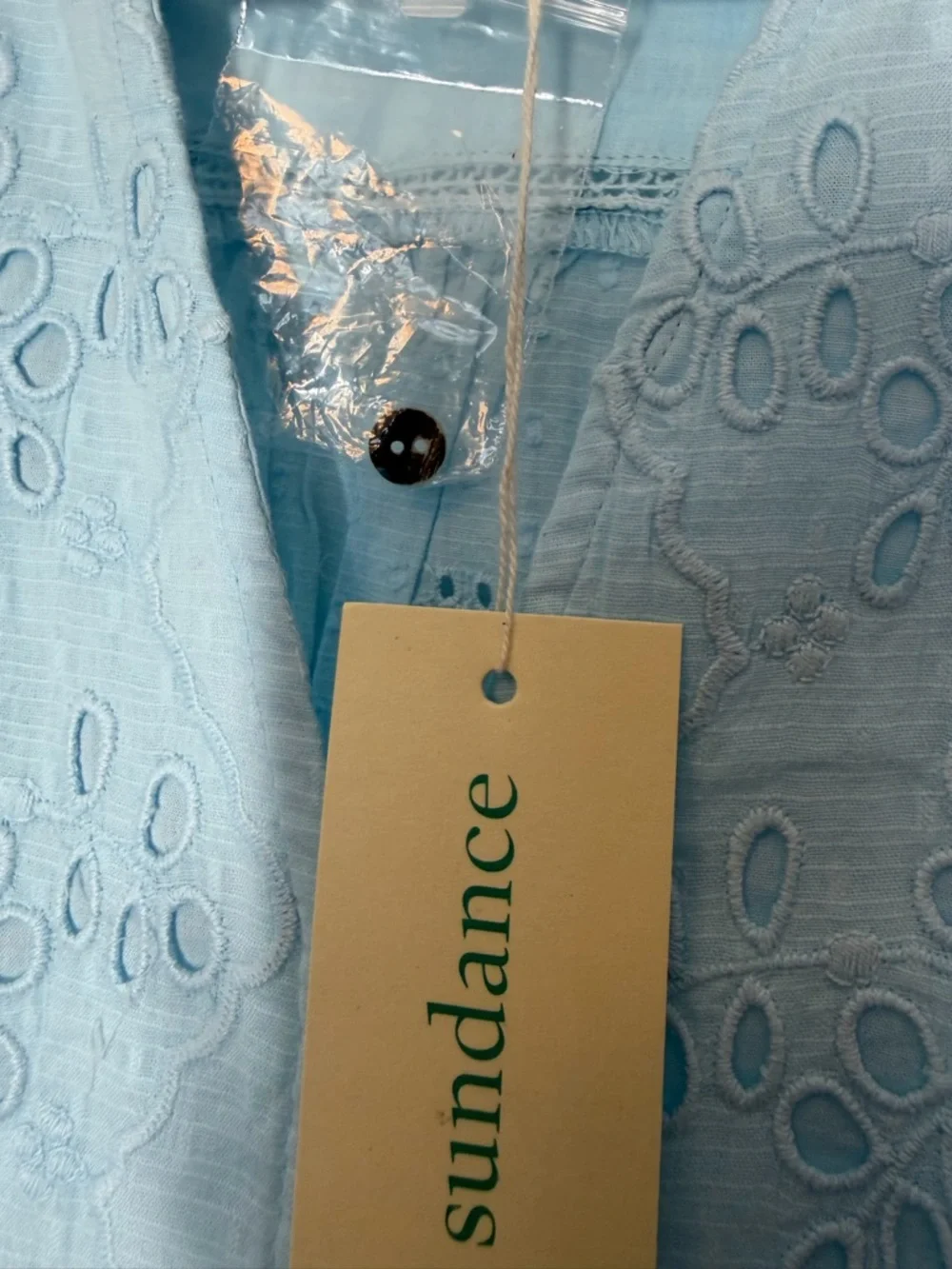 Sundance Valeria Eyelet Floral Aqua Button Up Shirt PS Boho Prairie Cottagecore - Picture 5 of 10